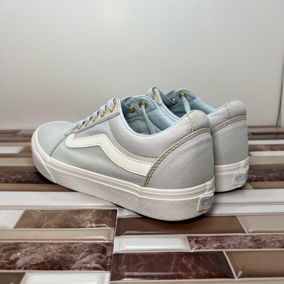 Vans Old Skool Shoe Light Blue with gold eyelet, gold stitching. Women Size 9.5 - Picture 5 of 13